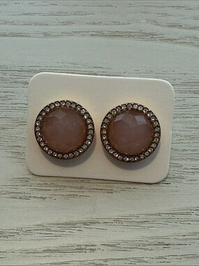 Fossil Rose Pink Faceted Stone Halo Stud Earrings